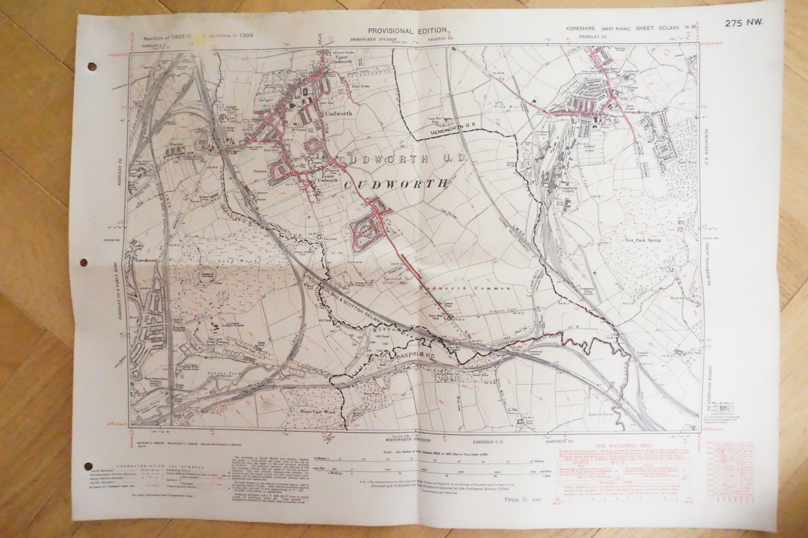 1938 Cudworth Darfield Barnsley Yorkshire LMS Railway OS Linen Map Ref 65 **
