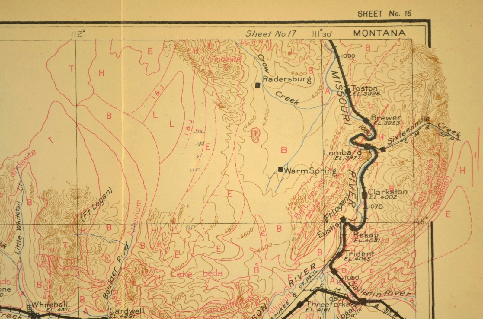 Antique Northern Pacific Railroad Map Butte Montana Welch CM&StP RR