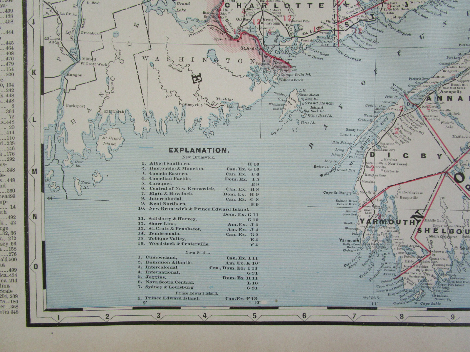 1895 Antique NEW BRUNSWICK & NOVA SCOTIA CANADA Cram RAILROAD Map ELGIN HAVELOCK