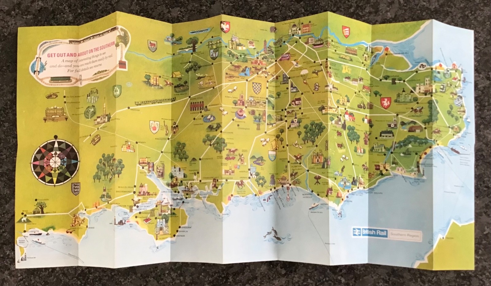 British Railway 1960s Pictorial Map Southern England Region