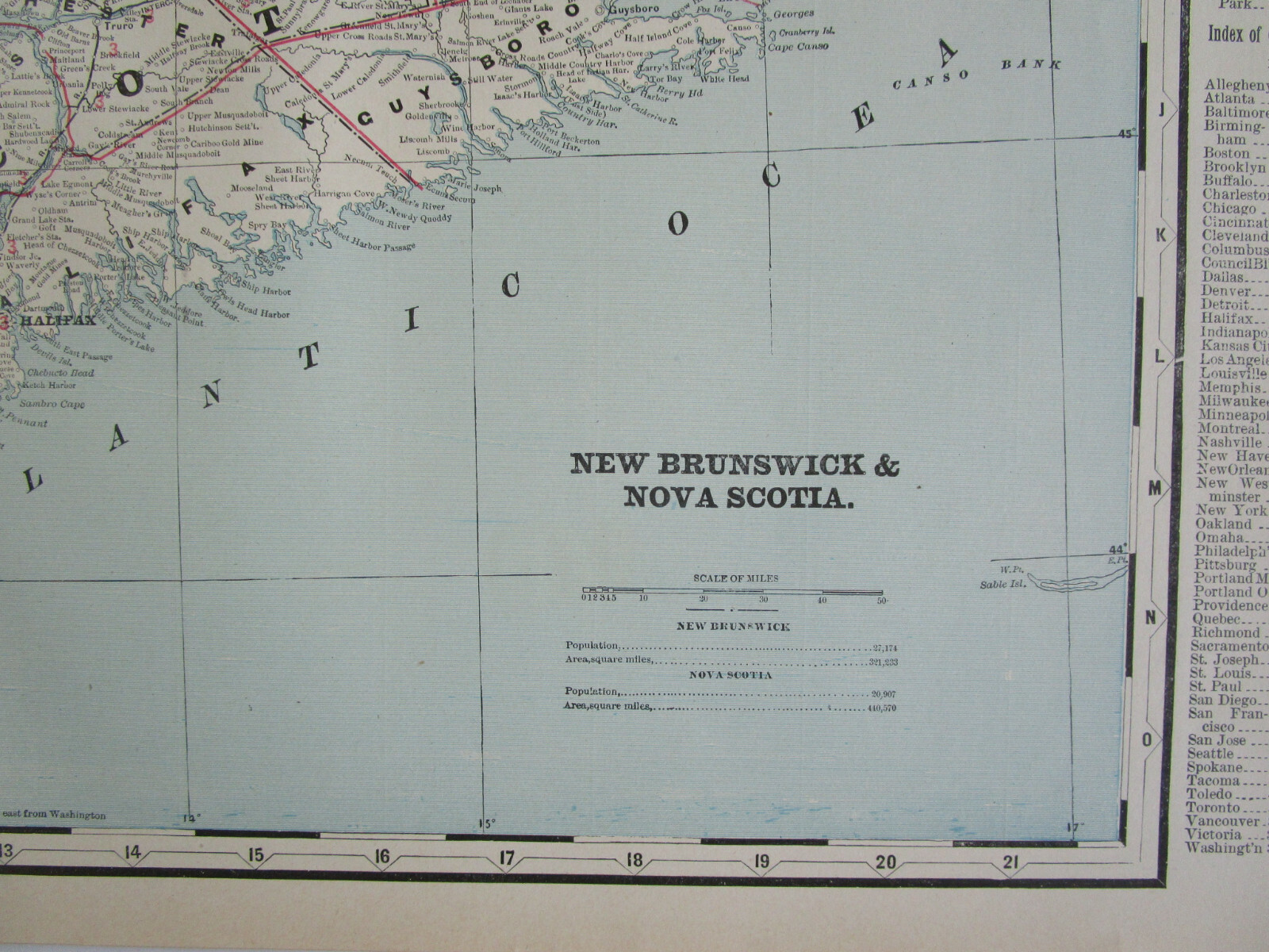1895 Antique NEW BRUNSWICK & NOVA SCOTIA CANADA Cram RAILROAD Map ELGIN HAVELOCK