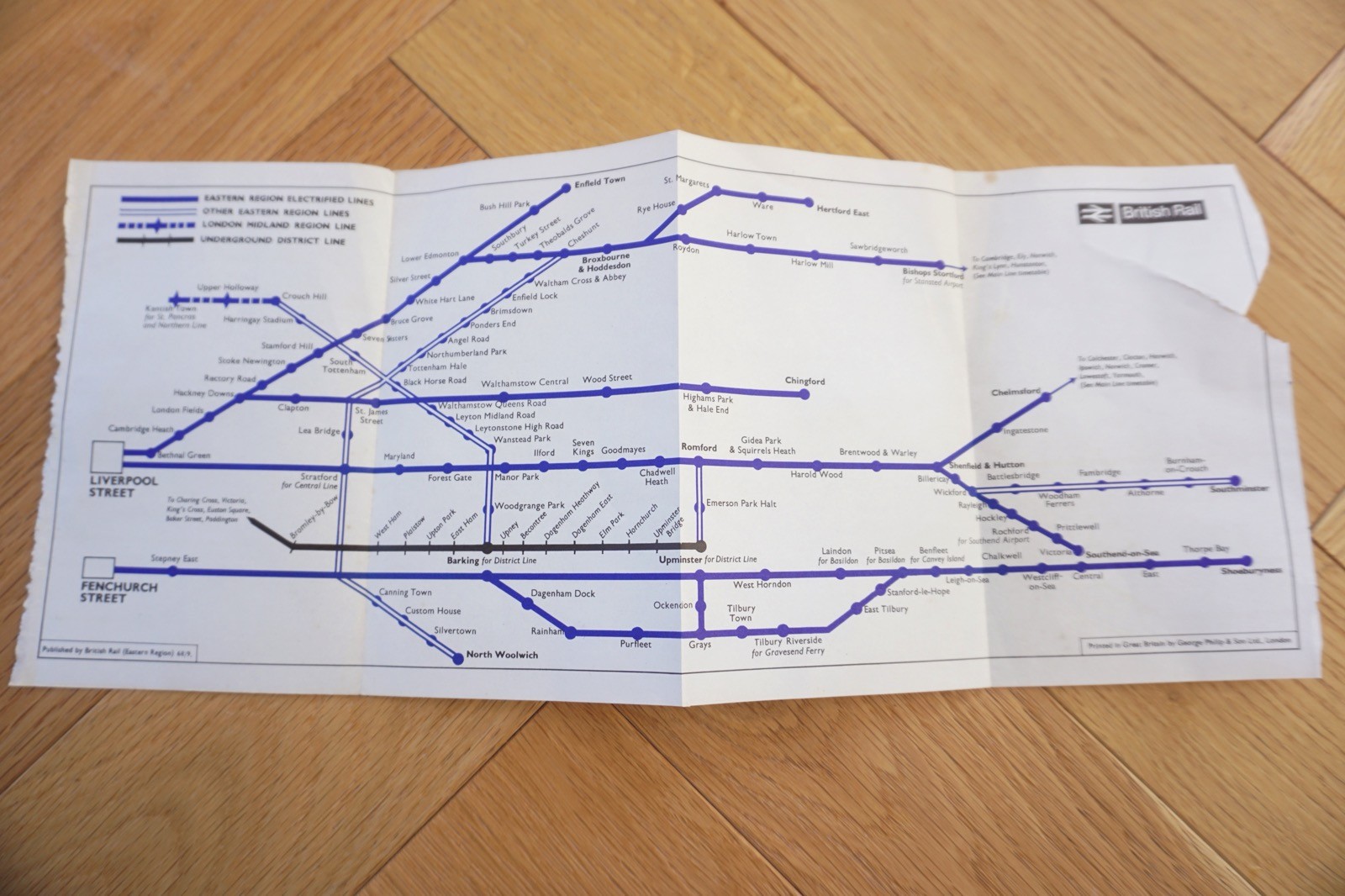 1968 Eastern Region British Rail Railway Map Liverpool & Fenchurch Street