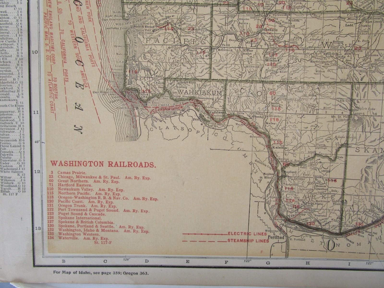WA 1921 WASHINGTON State STEAM / INTERURBAN ELECTRIC RAILROAD / STEAMSHIP Map