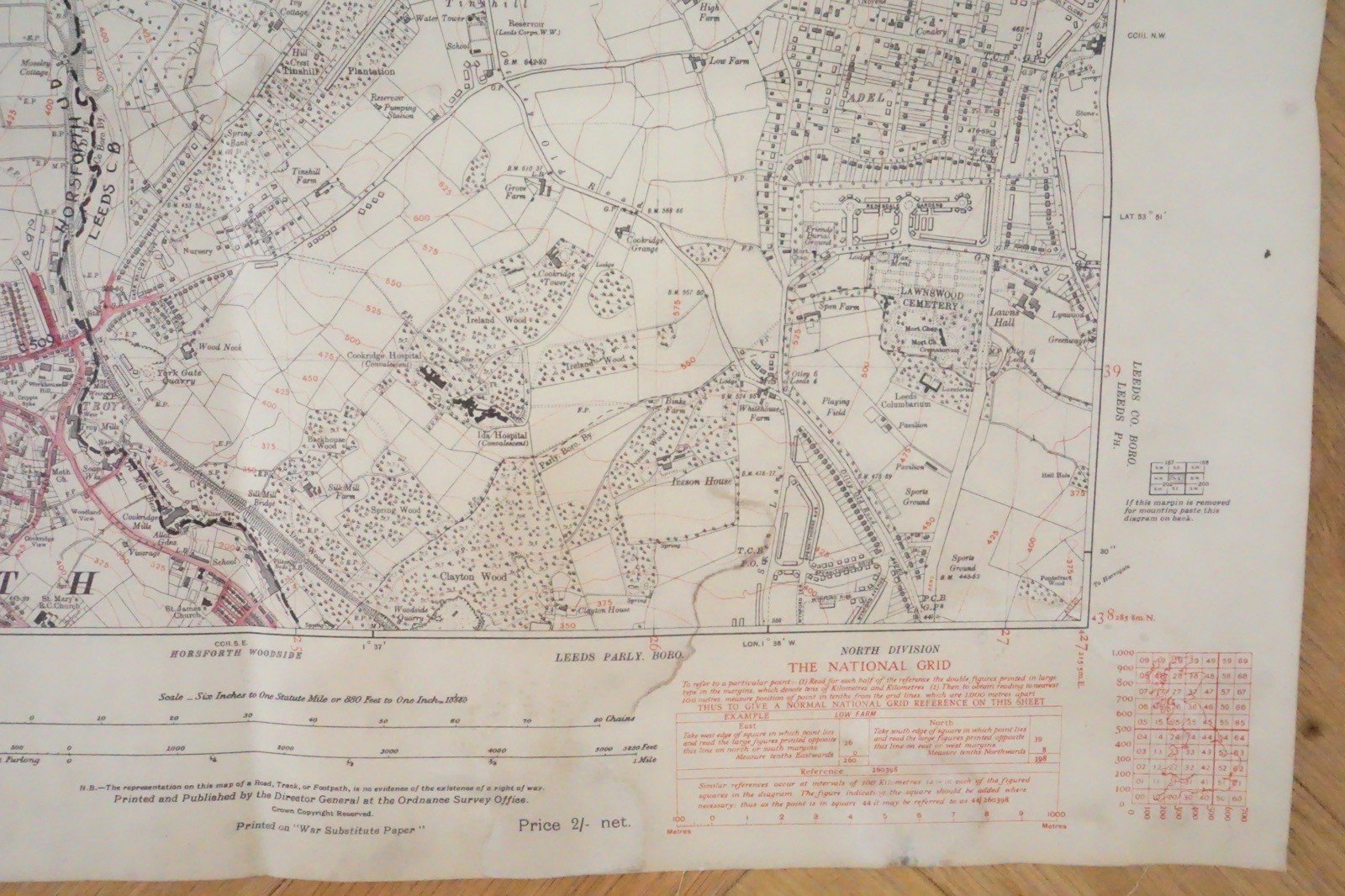 1938 Horsforth Cookridge Yorkshire LNER Railway OS Linen Map Ref 35 *