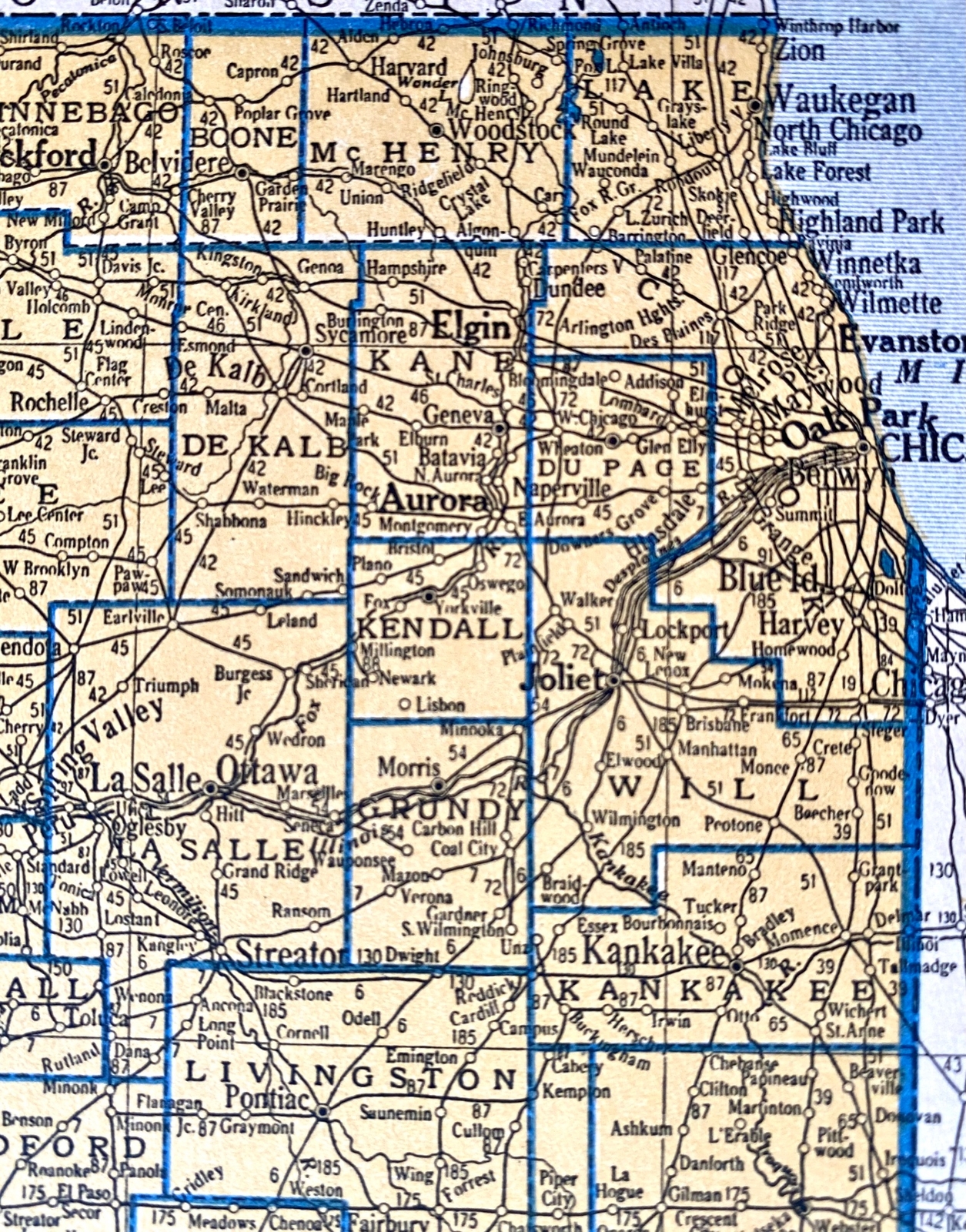IDAHO & ILLINOIS Original c 1935 County & Railroad Maps. Hammond & Co. 9×12″