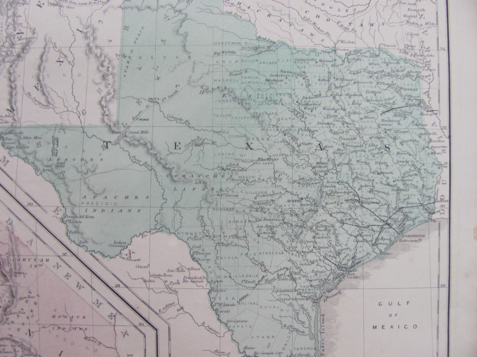 1856 TEXAS & CALIFORNIA ORIG ATLAS MAP FORTS TRIBES RAILROADS STAGE COACH TRAILS