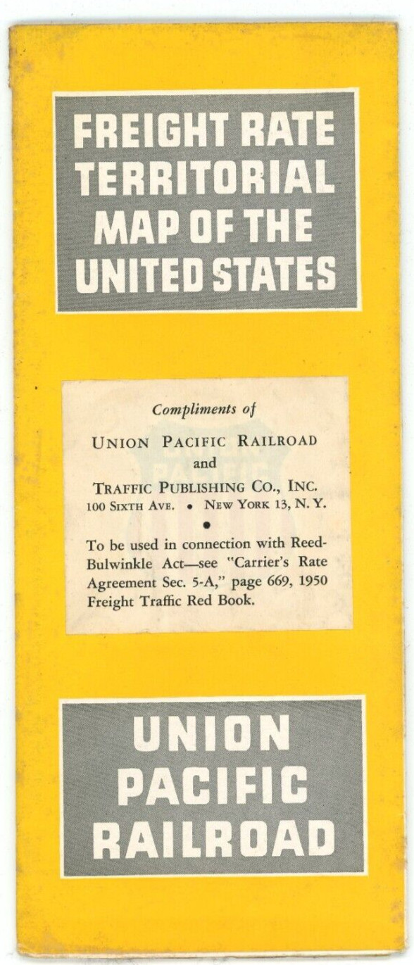 1949 Union Pacific Railroad Freight Rate Territorial Map USA Trains Locomotive