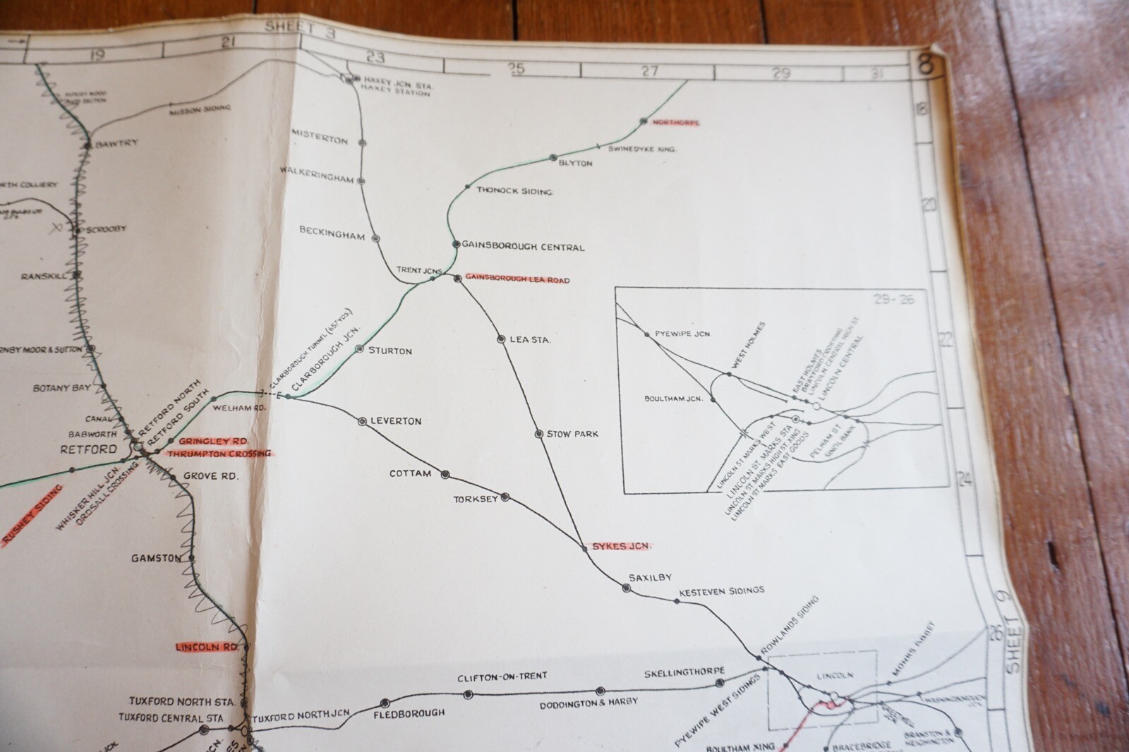 1951 Lincoln Retford Trent Eastern Reg British Rail Track Plan Railway Map