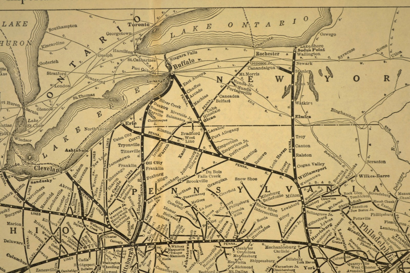Vintage Pennsylvania Railroad Map PRR Railway System Old Original Antique