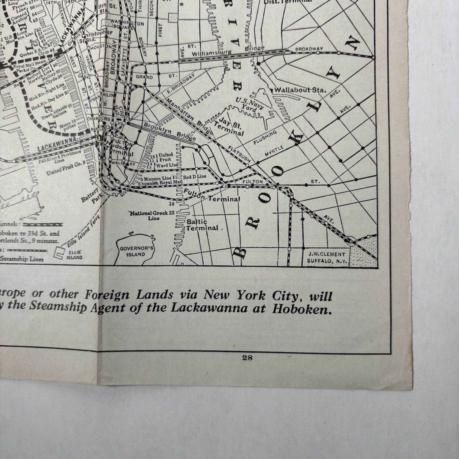 Vintage Nickel Plate Road New York City Railroad Map NYC Steamship Docks Hoboken