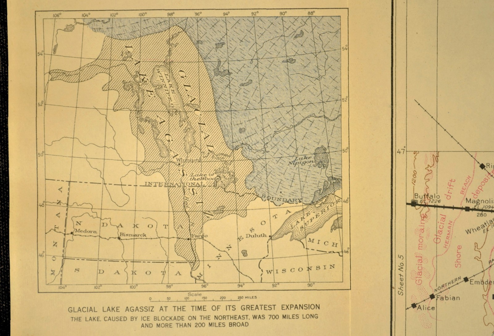 1915 Antique Northern Pacific Railroad Map Fargo North Dakota Moorhead Minnesota