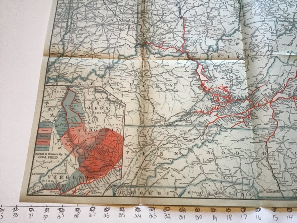 vintage railroad map: 22×32″ NORFOLK & WESTERN Railway 1917