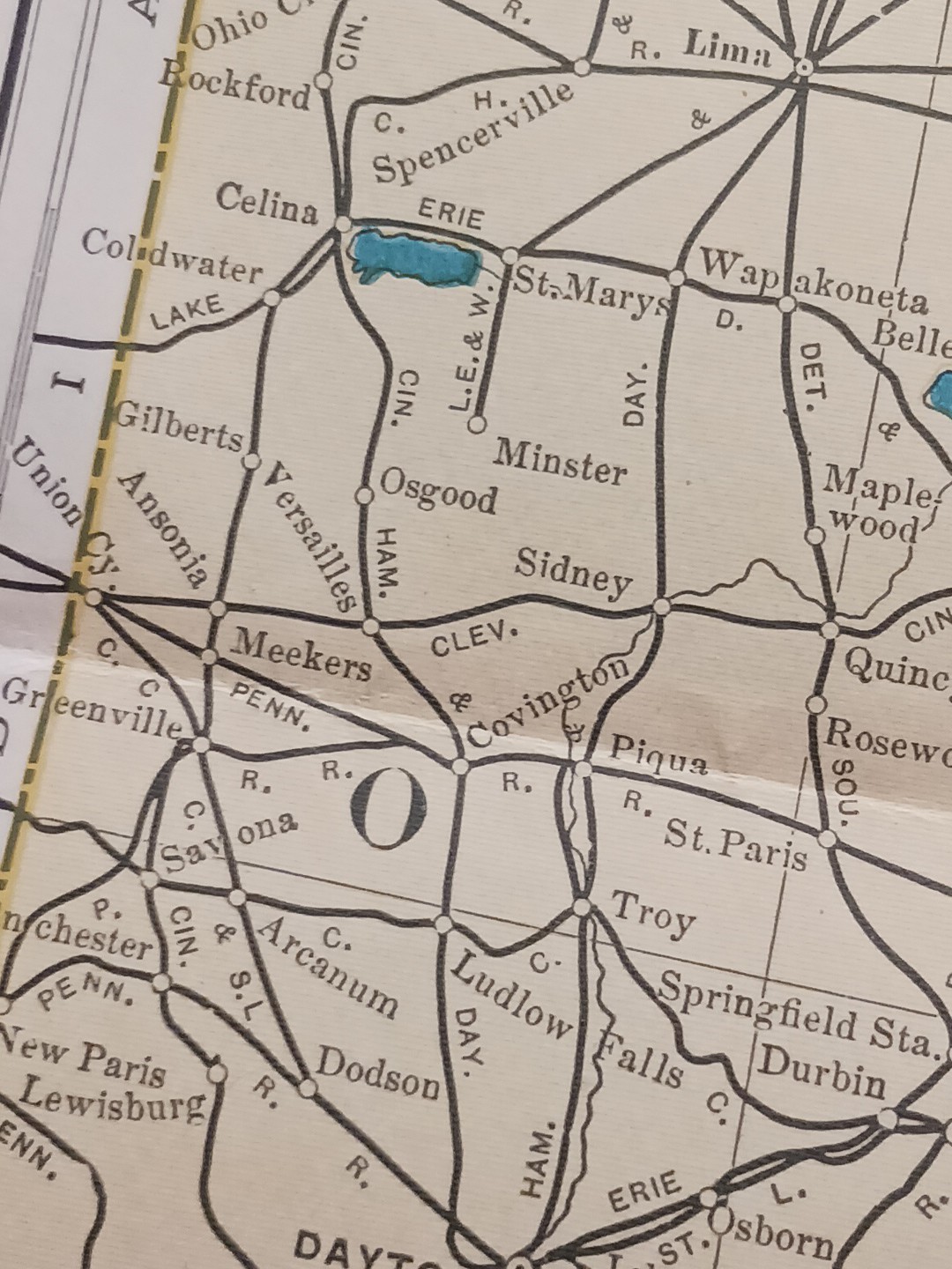 1905 ORIGINAL Dated Train Route Map OHIO all Railroad Lines 11×9″ FREE SHIPPING