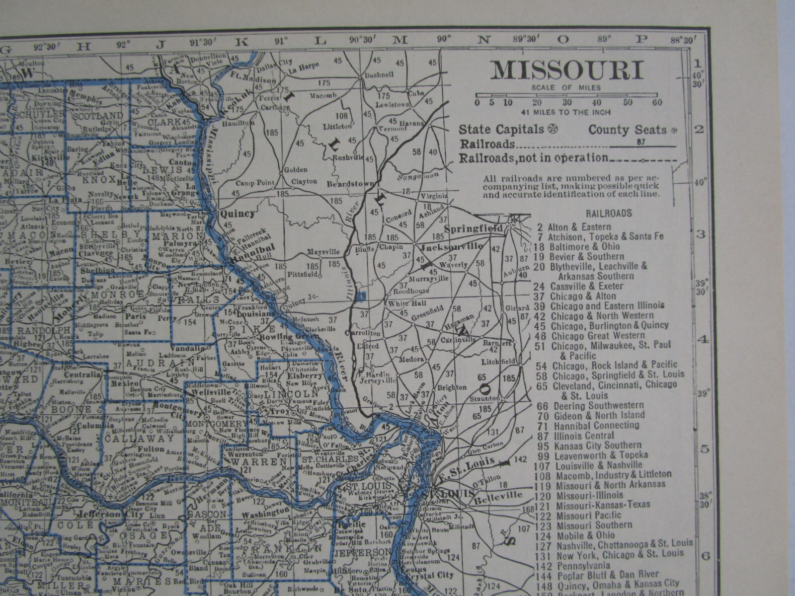 MO MS Vtg 1933 MISSOURI Map DEERING SOUTHWESTERN or MISSISSIPPI. PEARL RIVER VAL