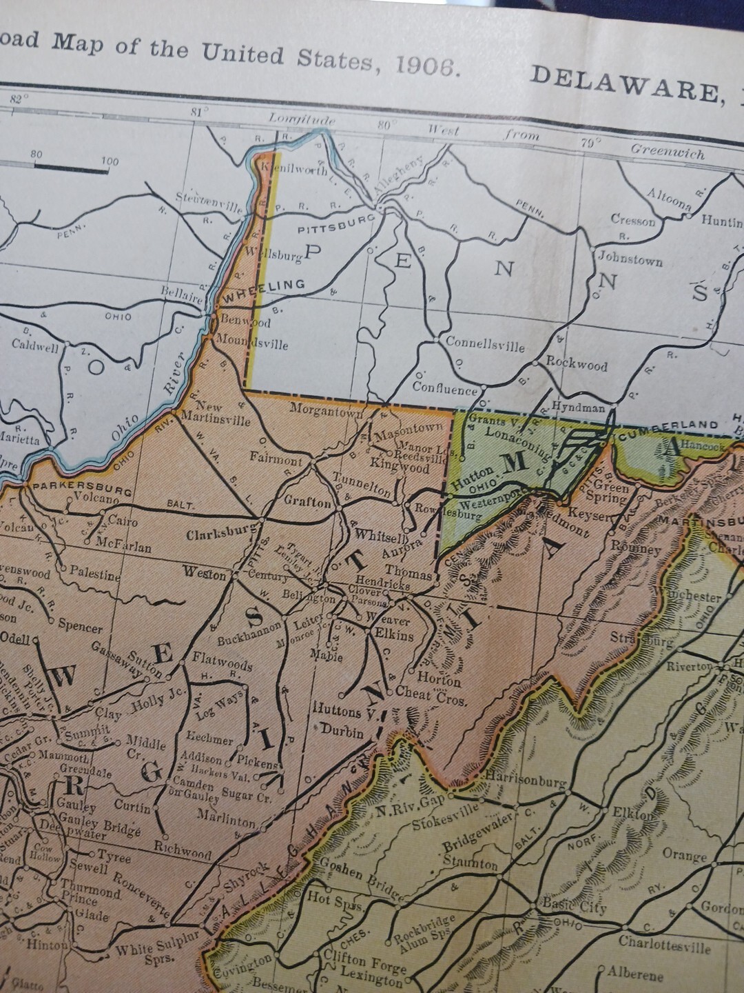 1906 Dated Train Route Map WEST VIRGINIA MARYLAND all Railroad Lines 11″×9″