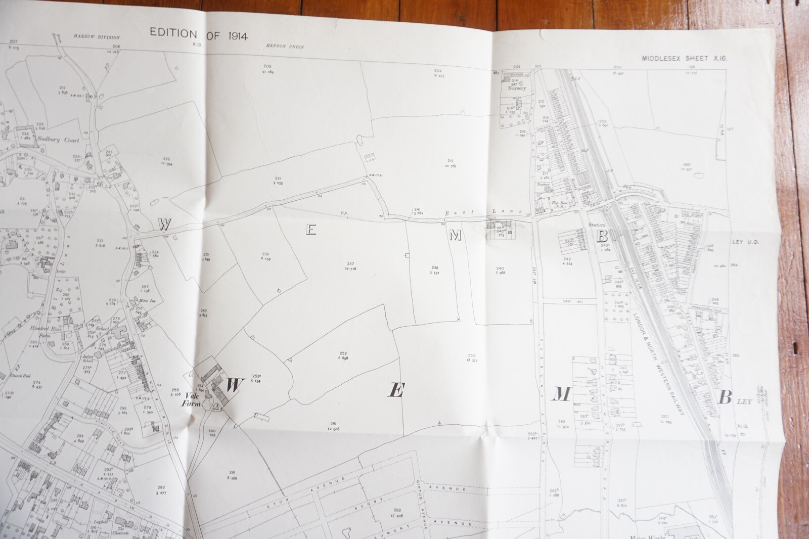1914 Wembley Sudbury LNWR GER Met District Railway North London OS Railway Map