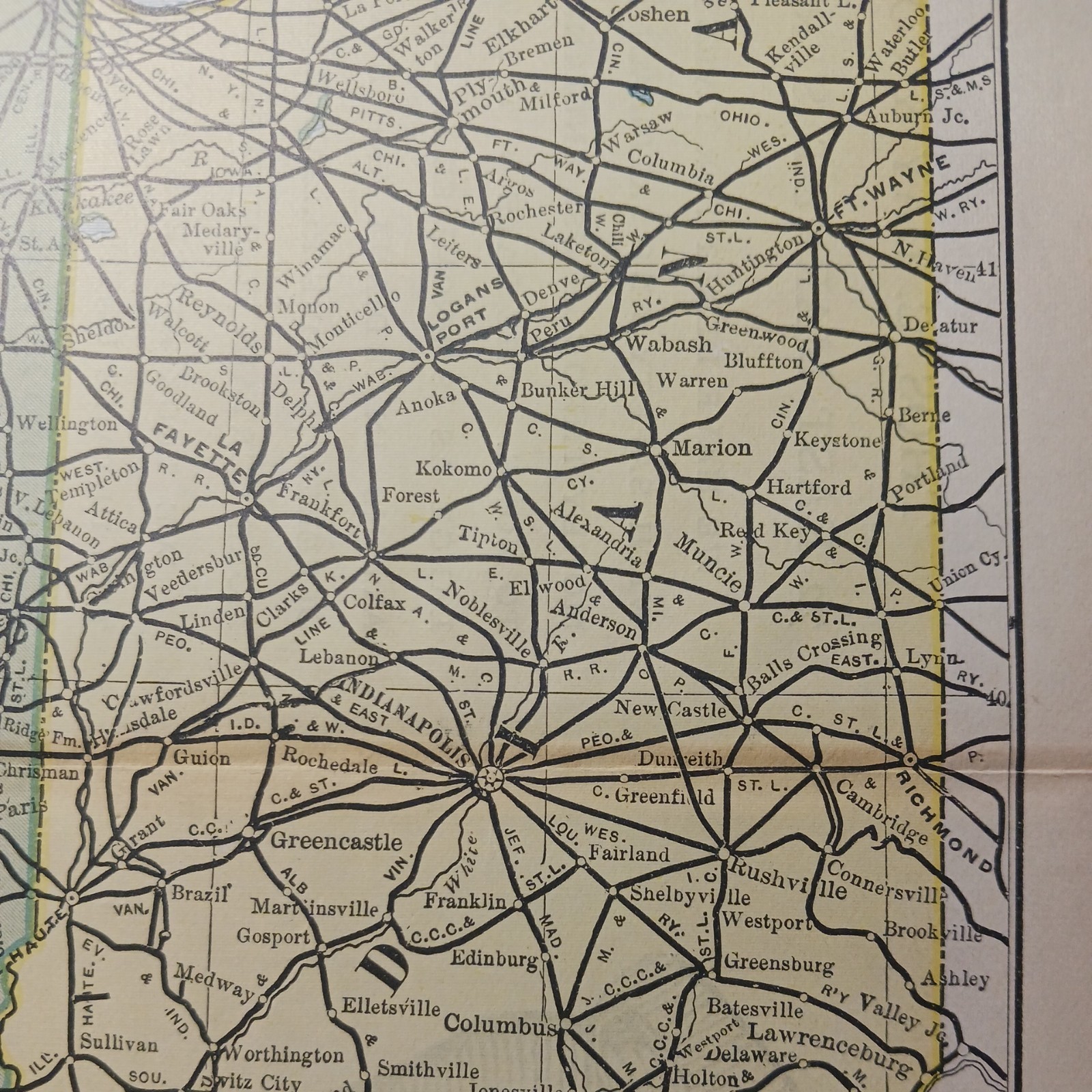 1891 antique Railroad Map Illinois & Indiana all Railway lines Depots & routes