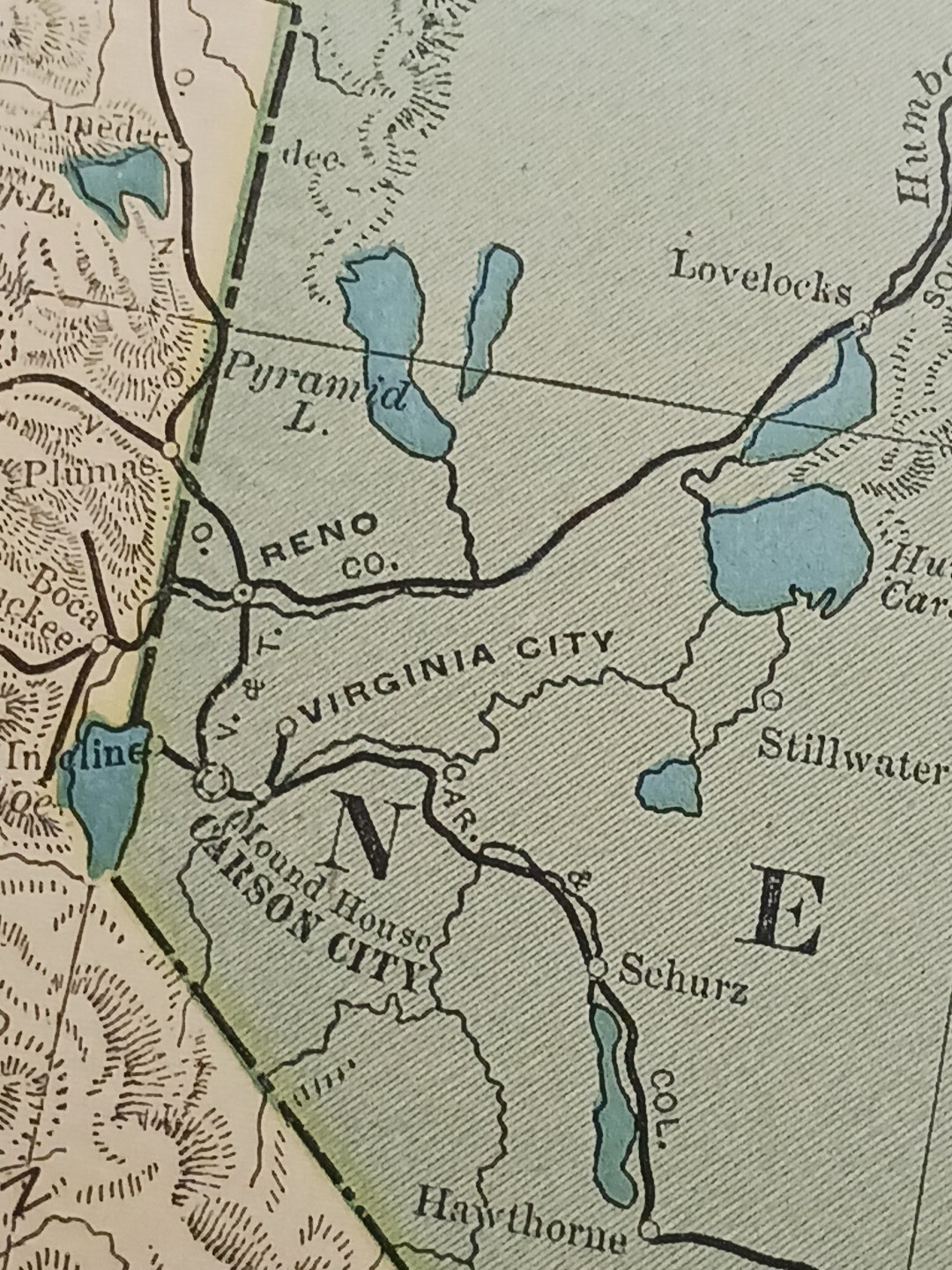 1902 Train Route Map CALIFORNIA & NEVADA All Railroad Lines Stations 11×9″ Dated