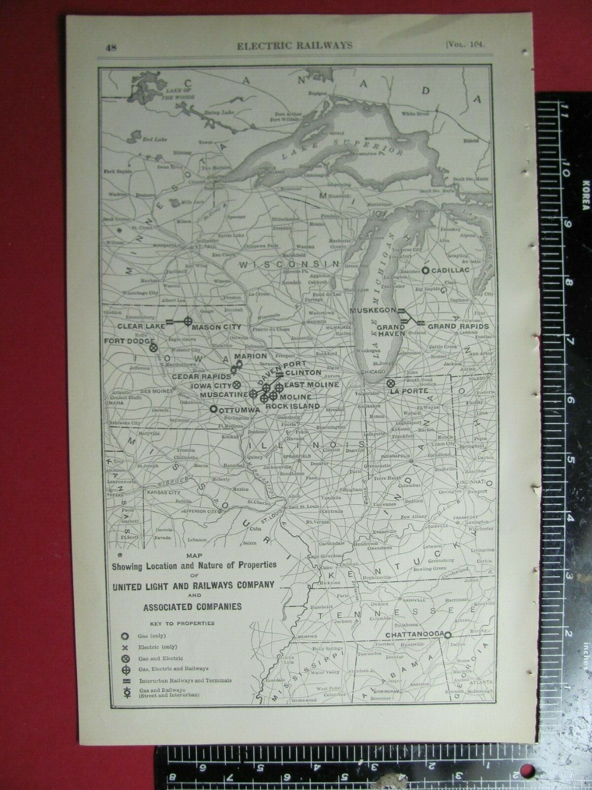 ORIG 1917 UNITED LIGHT & RAILWAY CO. SYSTEM MAP DETROIT IOWA ILLINOIS HISTORY