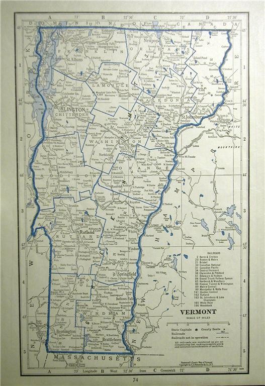 1930 VERMONT UTAH RAILROAD MAP SHOWS ALL RR s DEPOT TOWNS + VT RR PRINT HISTORY