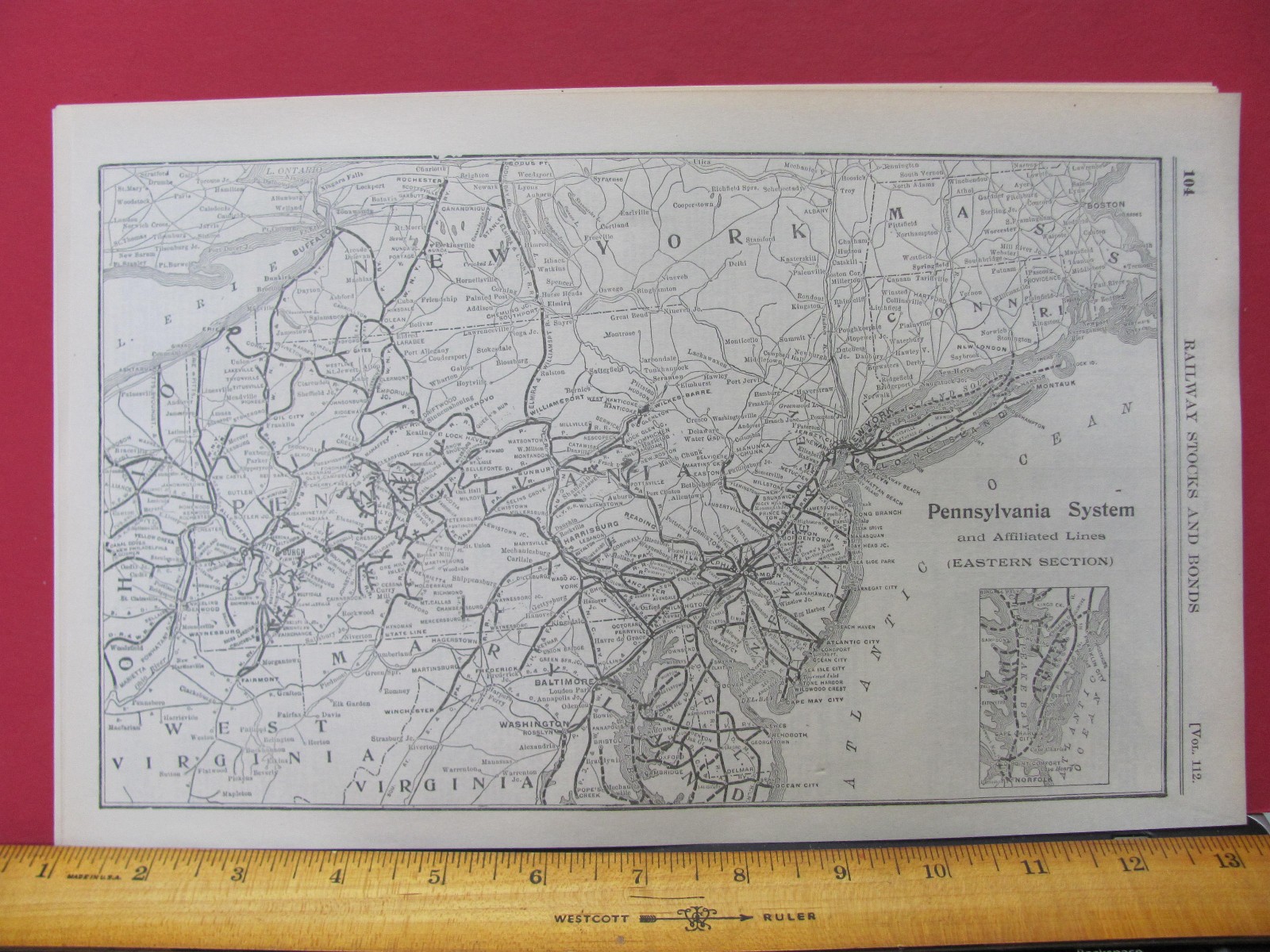 PENNSYLVANIA PRR RAILROAD MAY 1921 SYSTEM MAP – EASTERN SECTION ROUTES