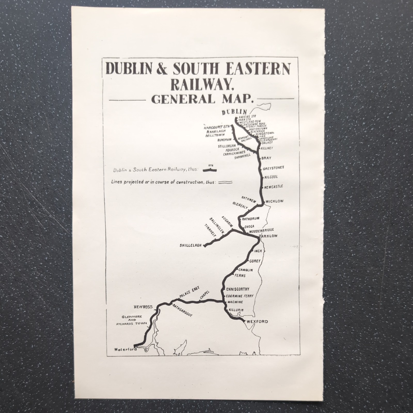 Original 1923 Map Of Dublin and South Eastern Railway General Map