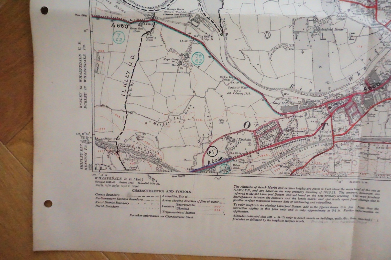 1938 Farnley Otley Weston Yorkshire LNER Railway OS Linen Map Ref 88**