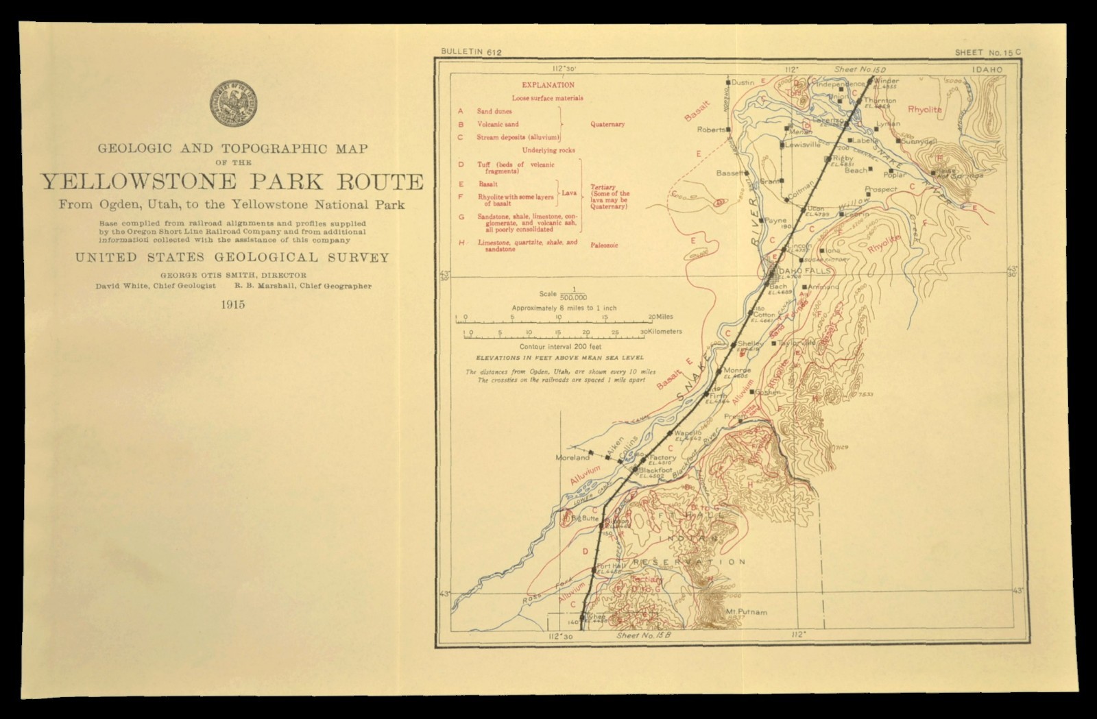 1915 Union Pacific Railroad Map Idaho Falls Ammon Sunnydell Blackfoot Wapello