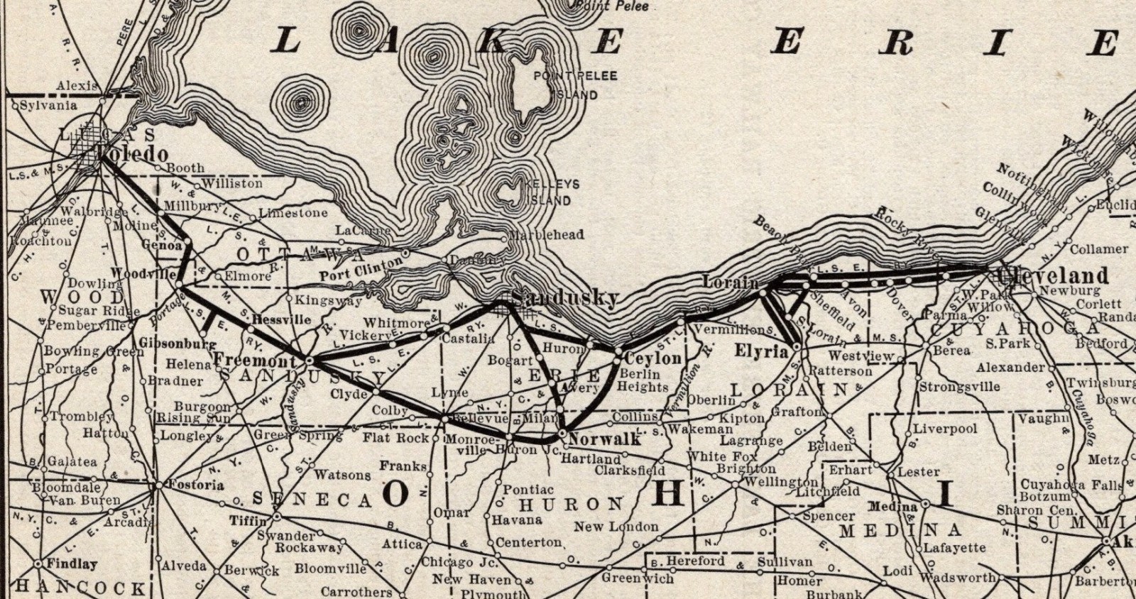 1909 Antique Lake Shore Electric Railway System Map Ohio Railroad Map 3093