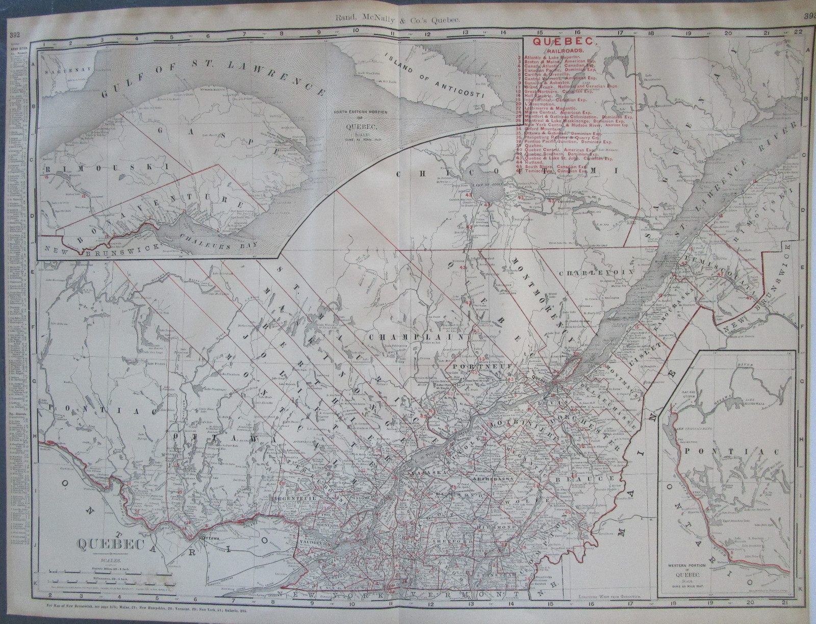 Lg 1901 CANADA QUEBEC RAILROAD Map McN Business CARILLON & GRENVILLE RR. B&M