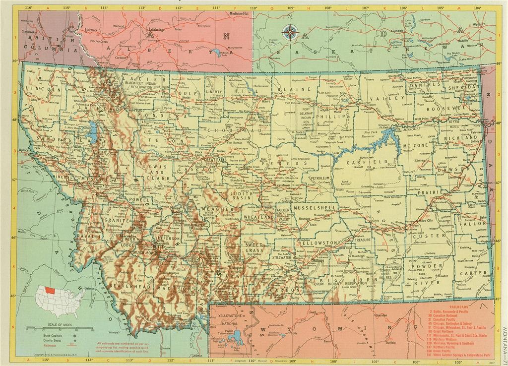 HISTORIC 1952 MONTANA RR RAILROAD MAP SHOWS & LIST ALL MT RR’s + MT RR PRINT
