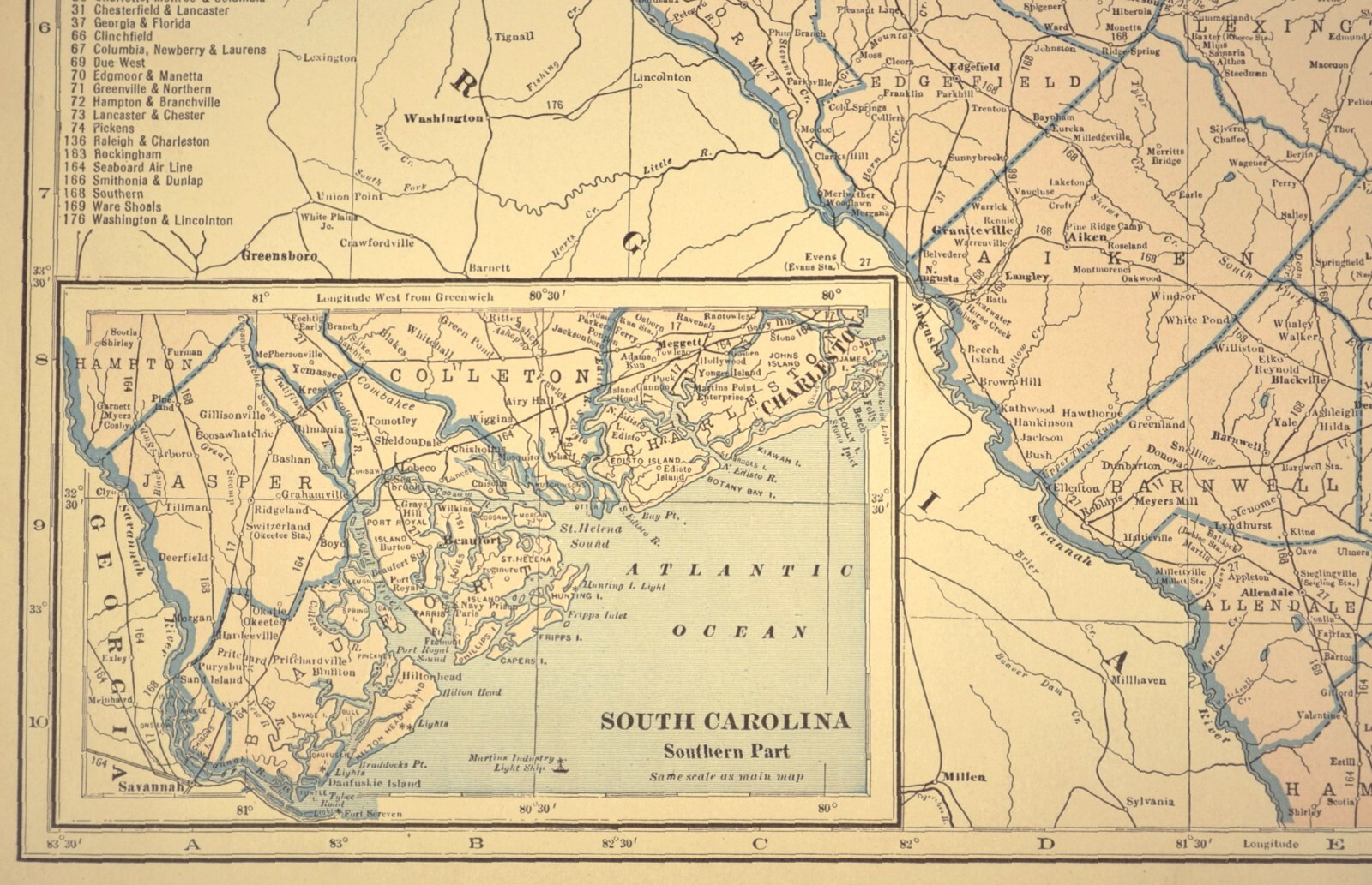 Vintage SOUTH CAROLINA Map Railroad LARGE Original Seaboard Air Line SAL RR