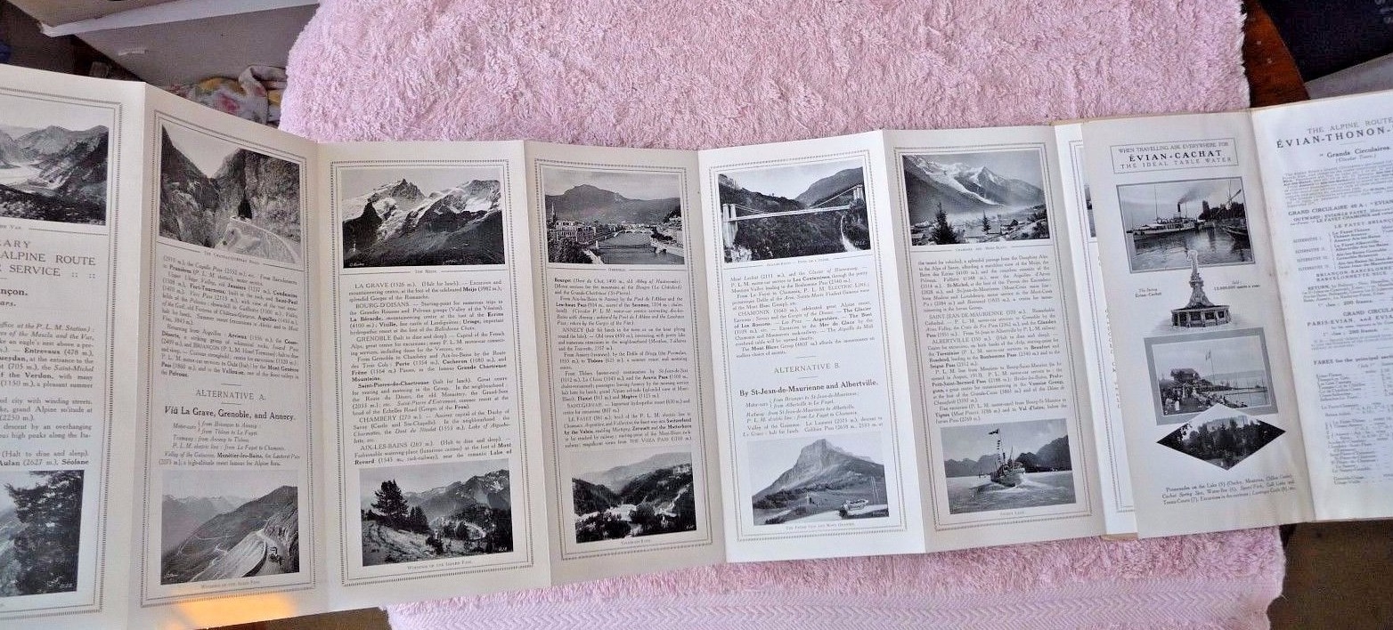 VINTAGE MAP ROUTE DES ALPS LAUSANNE EVIAN THONON NICE BARCELONNETTE FARES 1913