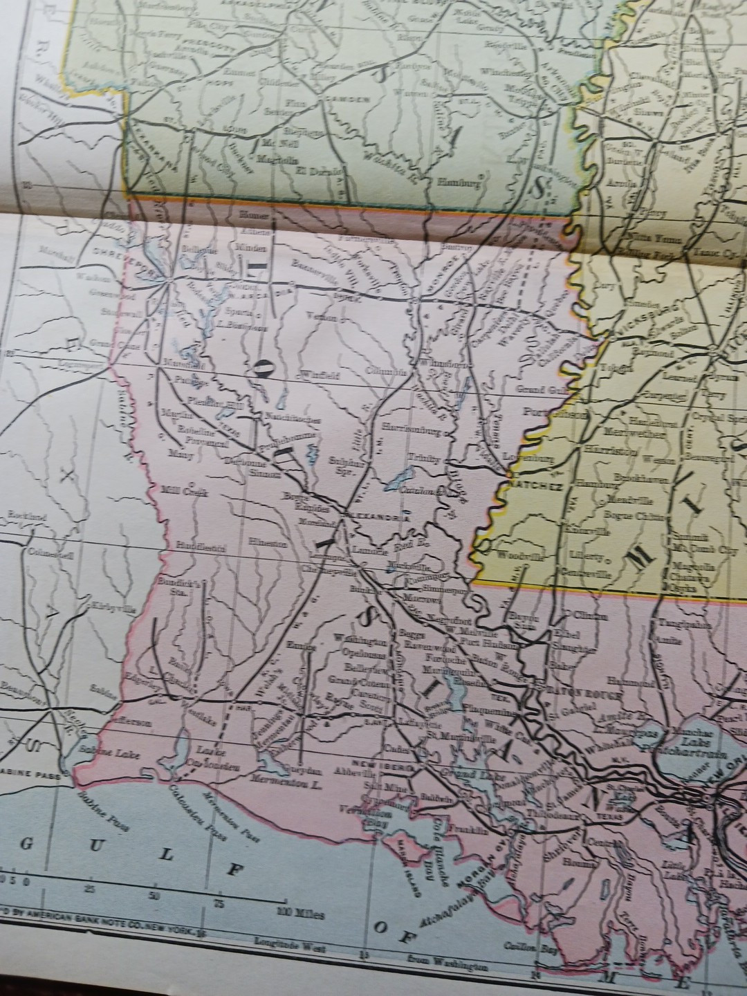 1897 Train Route Map LOUISIANA ARKANSAS MISSISSIPPI all Railroad Lines 9″x 11″