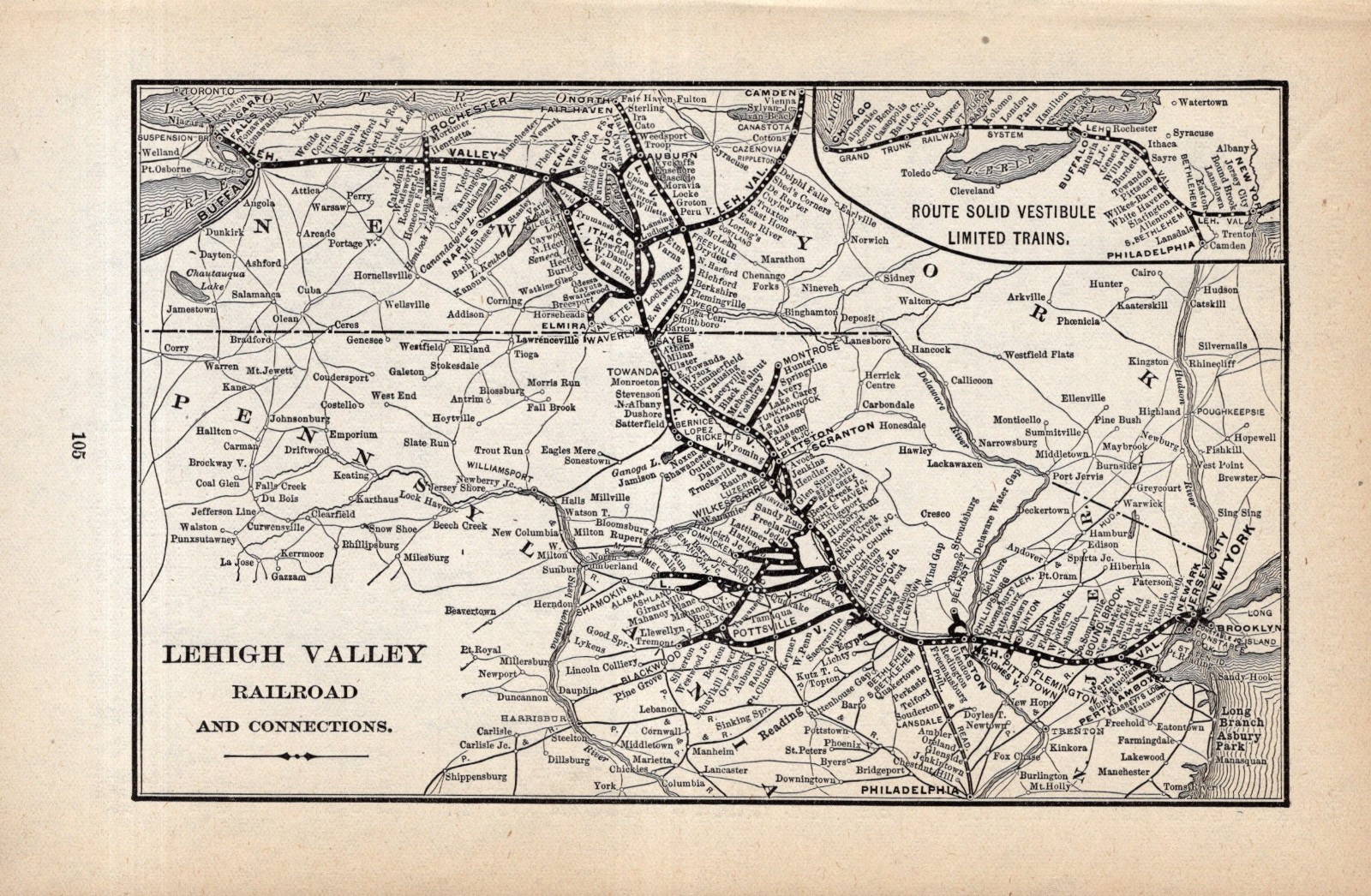 1902 Antique Lehigh Valley Railroad Map Vintage Lehigh Railway Map 2723