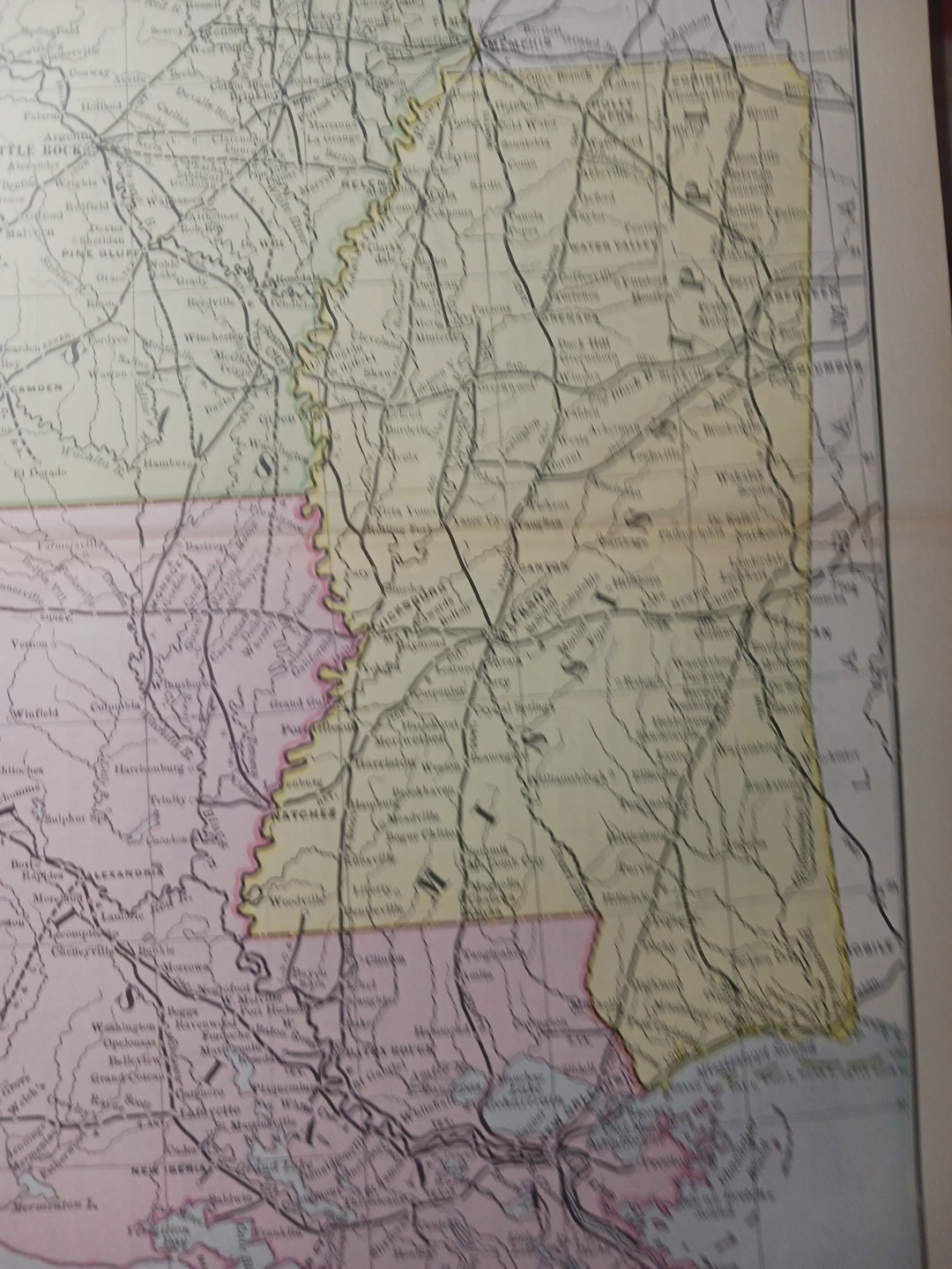 1891 Railroad Map ARKANSAS Mississippi LOUISIANA all Train Route lines 11×9″ RR