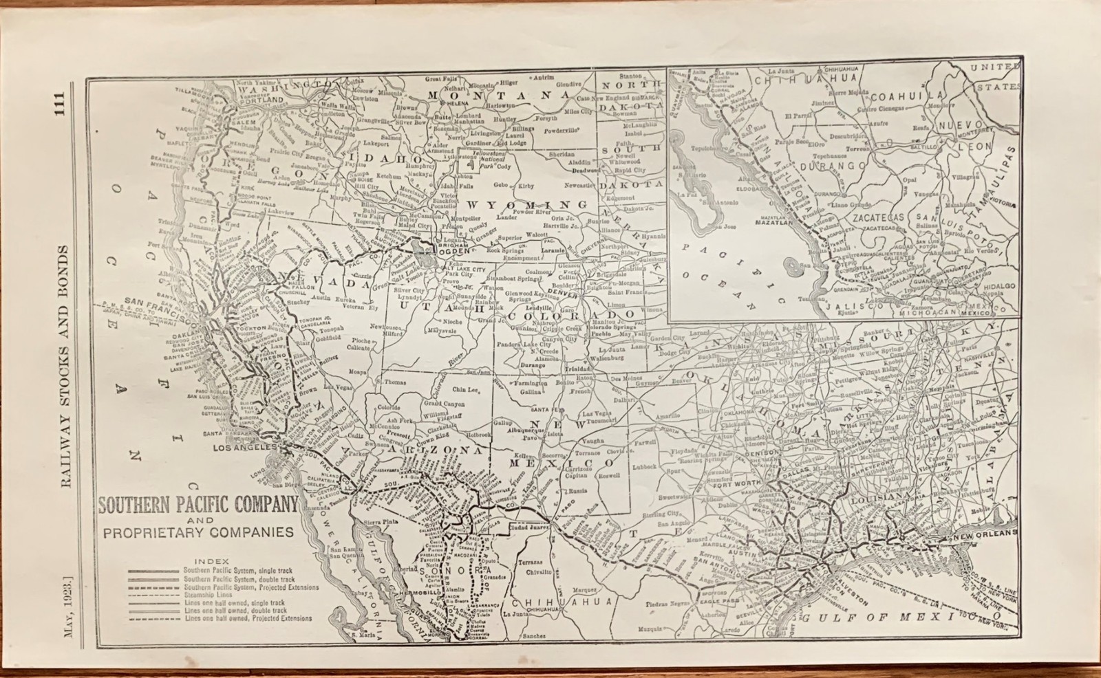 1923 Antique SOUTHERN PACIFIC COMPANY Map Vintage RAILWAY Map