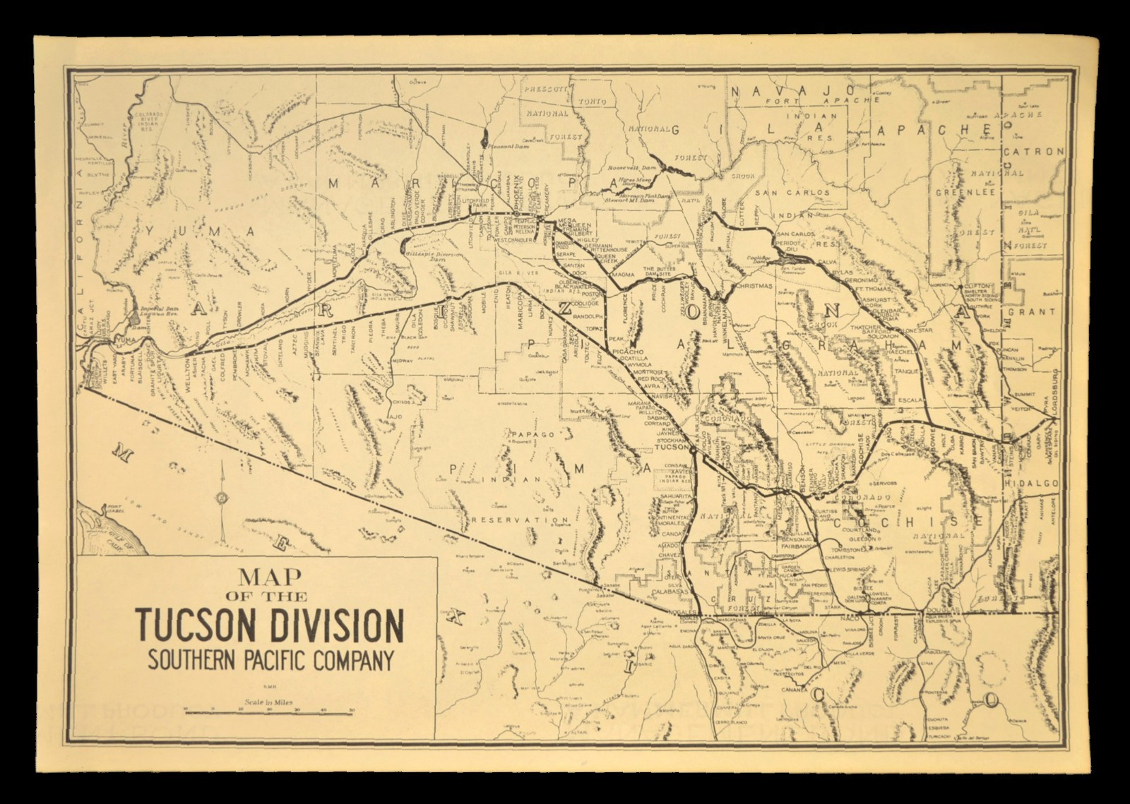 Southern Pacific Railroad Map Tucson Division Yuma Arizona Christmas Branch