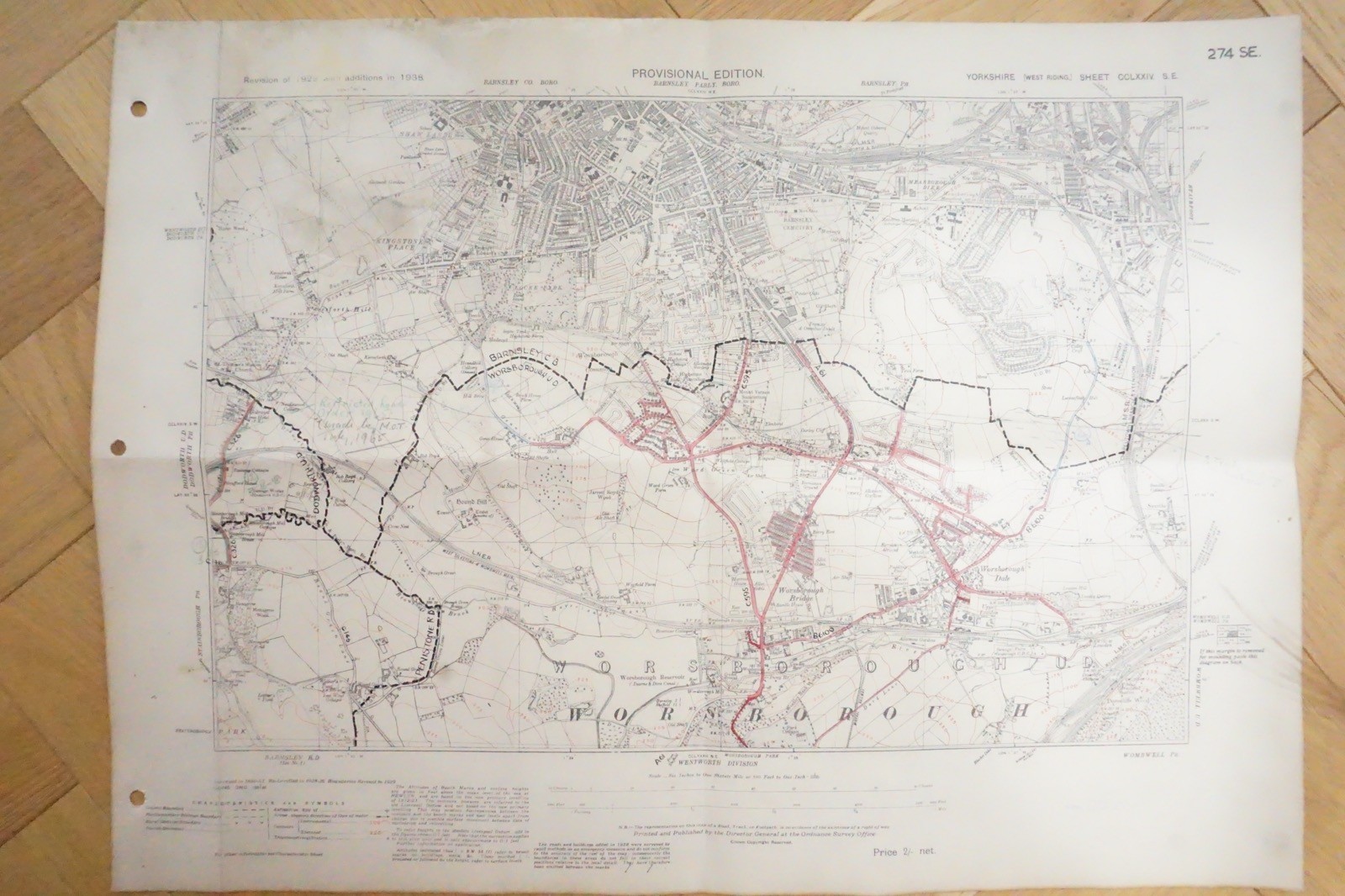 1938 Worsborough Barnsley Yorkshire LMS Railway OS Linen Map Ref 63 **
