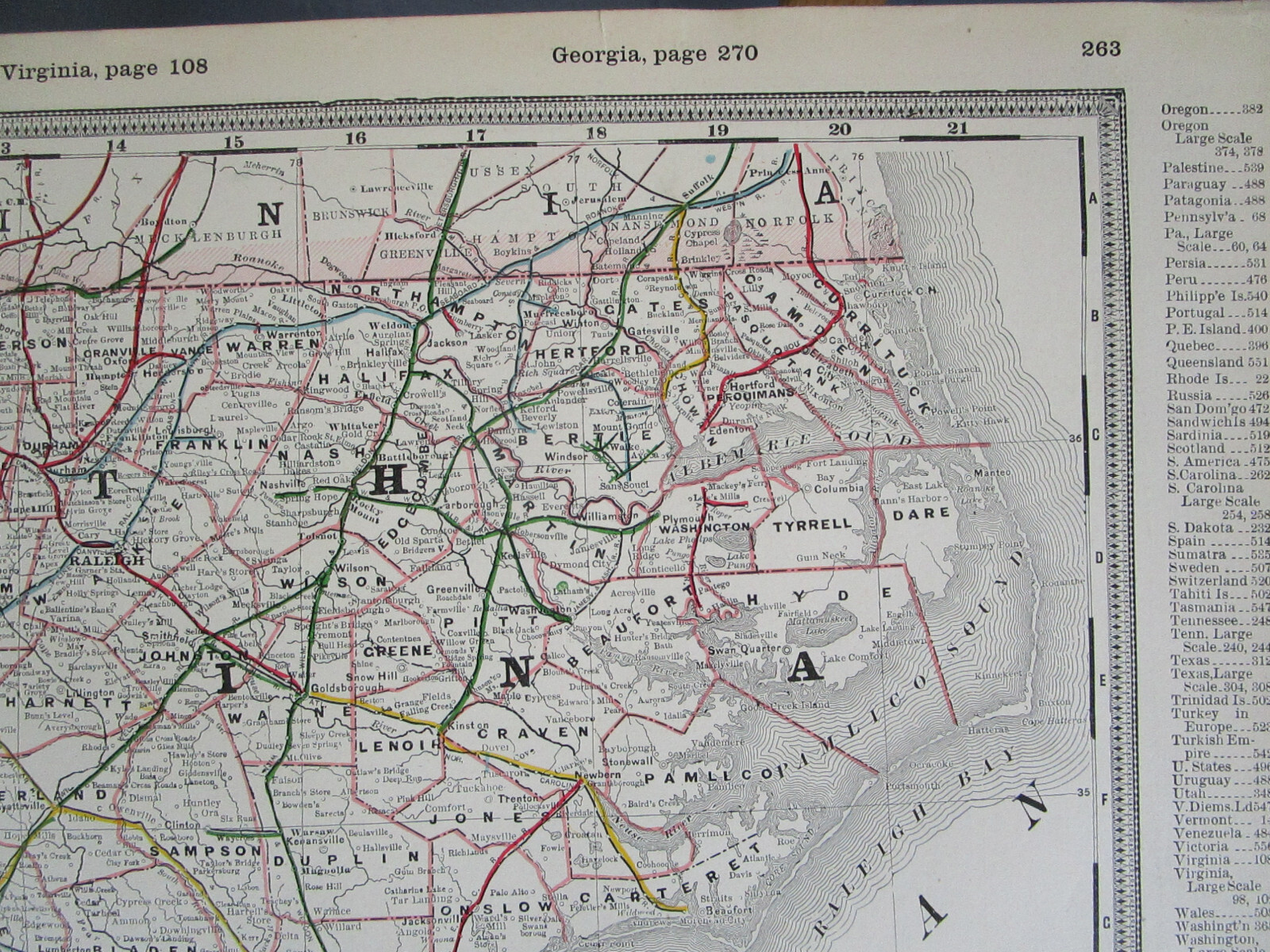 NC SC 1897 NORTH / SOUTH CAROLINA Cram RAILROAD Map. RED SPRINGS & BOWMORE RR