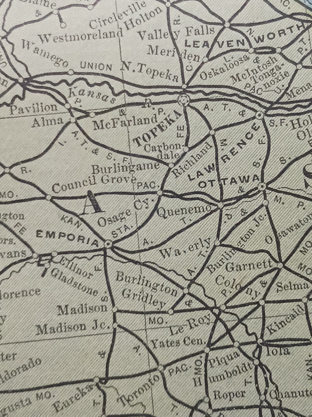 1902 Train Route Map NEBRASKA KANSAS All Railroad Lines Stations 11″×9″ Dated
