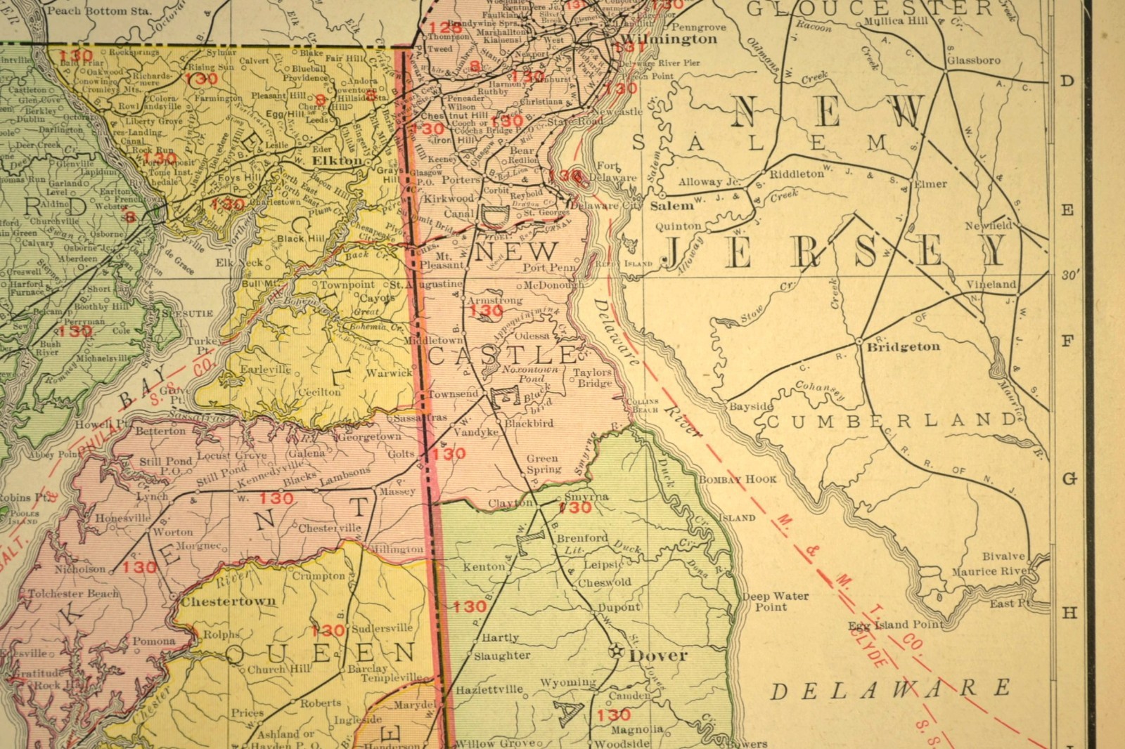 1911 Antique Maryland Railroad Map of Delaware ORIGINAL Atlas Map DATED