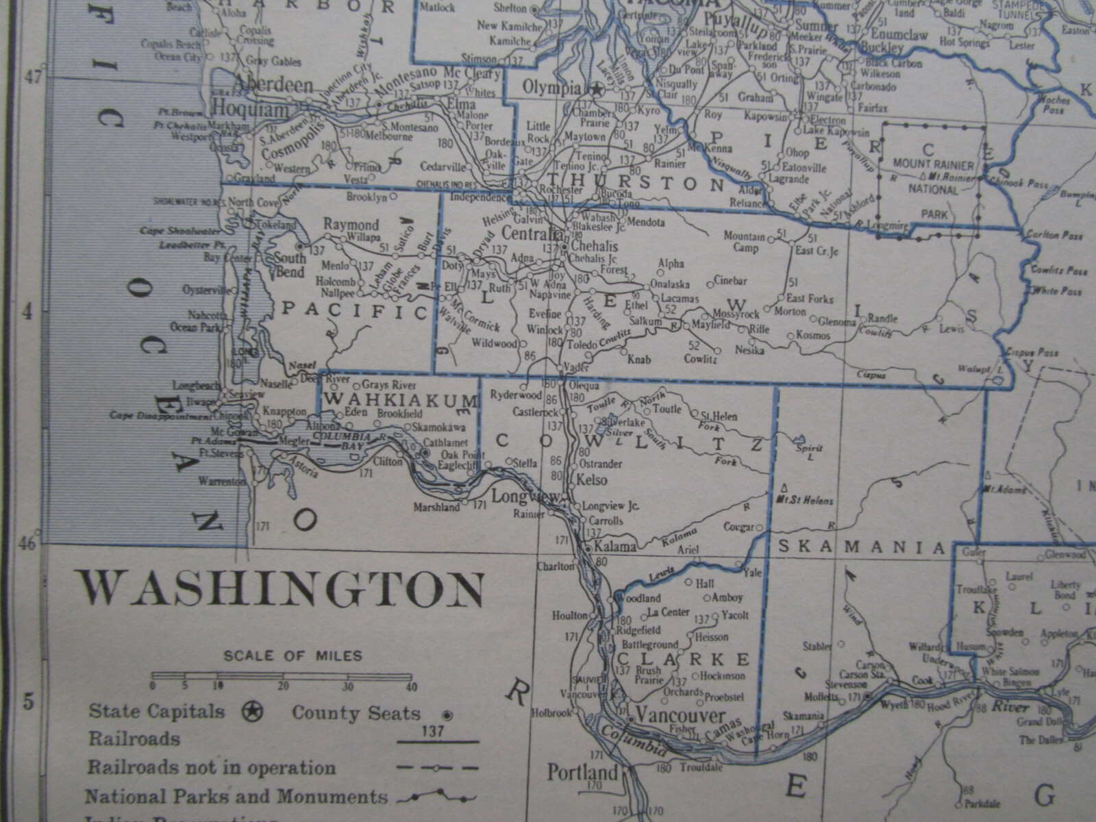 WV WA 1931 WEST VIRGINIA RAILROAD Map WHITE SULPHUR & HUNTERSVILLE or WASHINGTON
