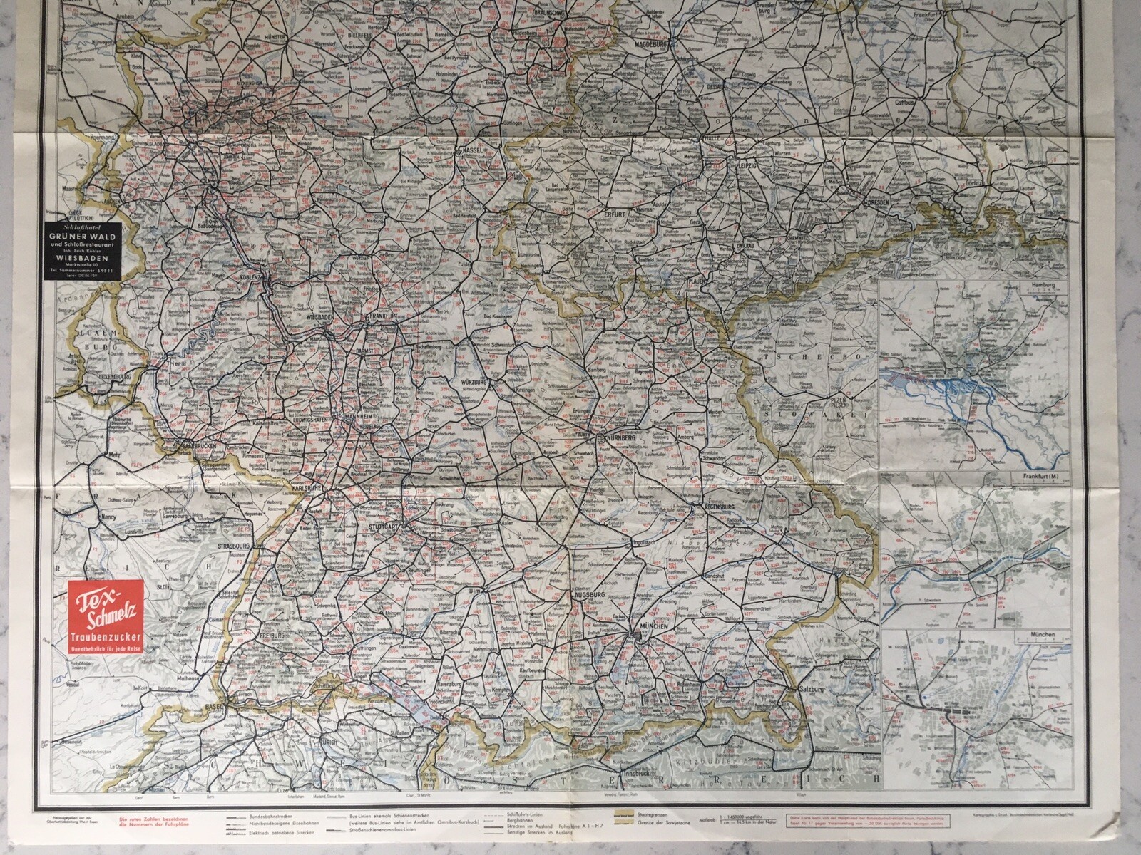 VINTAGE BAD NEUENAHR GERMANY EUROPEAN RAILROAD MAP TEX-SCHMELZ TRAUBENZUCKER