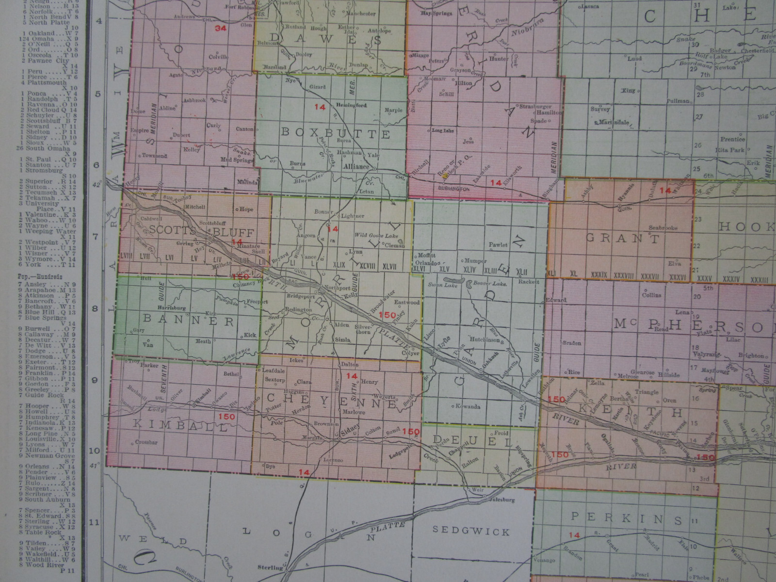 NE ANTIQUE 1912 DATED NEBRASKA RAILROAD Map. ST JOSEPH & GRAND ISLAND RR, ATSF