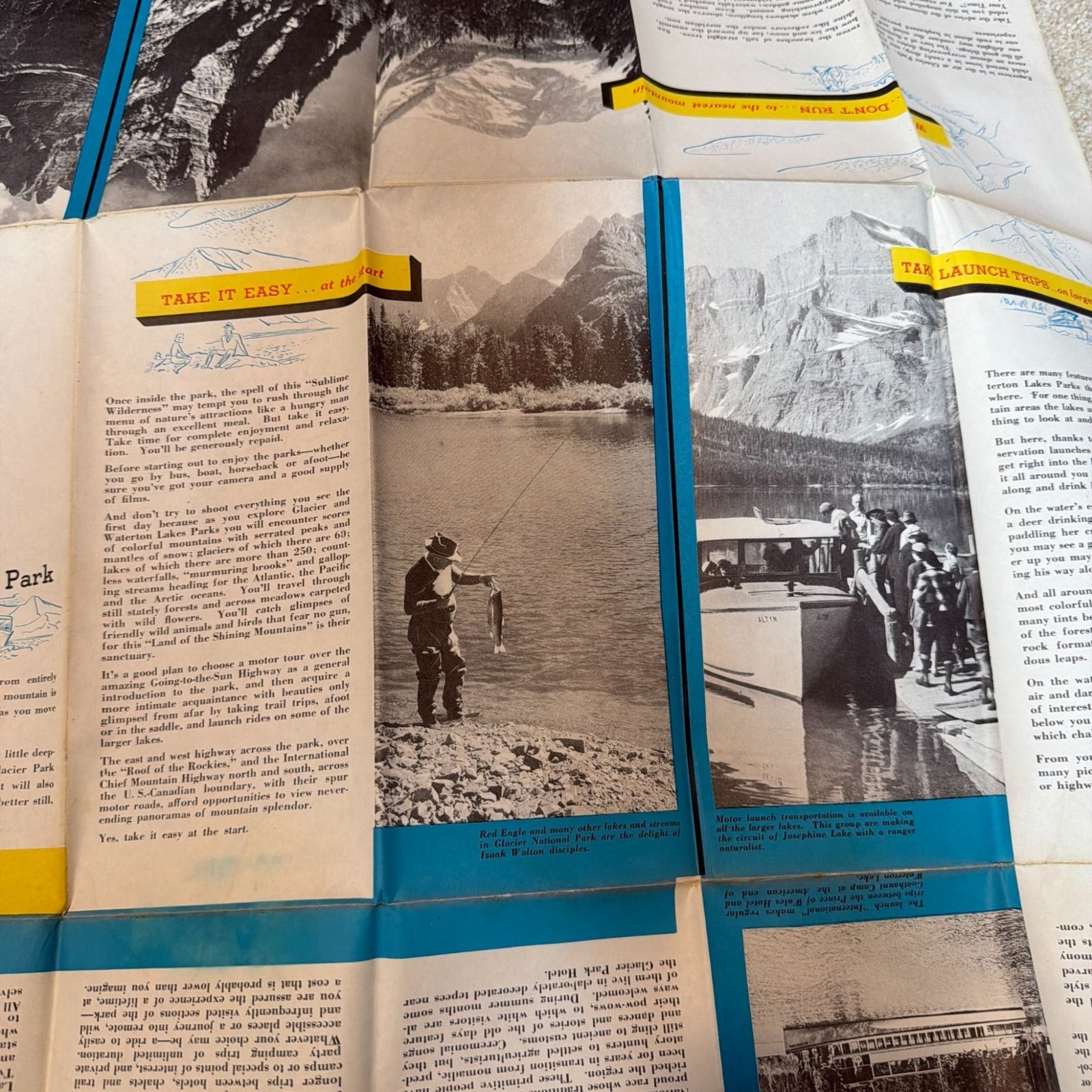 Vintage 1939 Great Northern Railway Pictorial Map Glacier National Park Waterton
