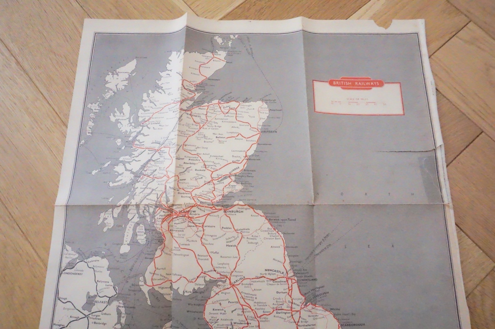1957 British Rail North Eastern Passenger Network Railway System Map