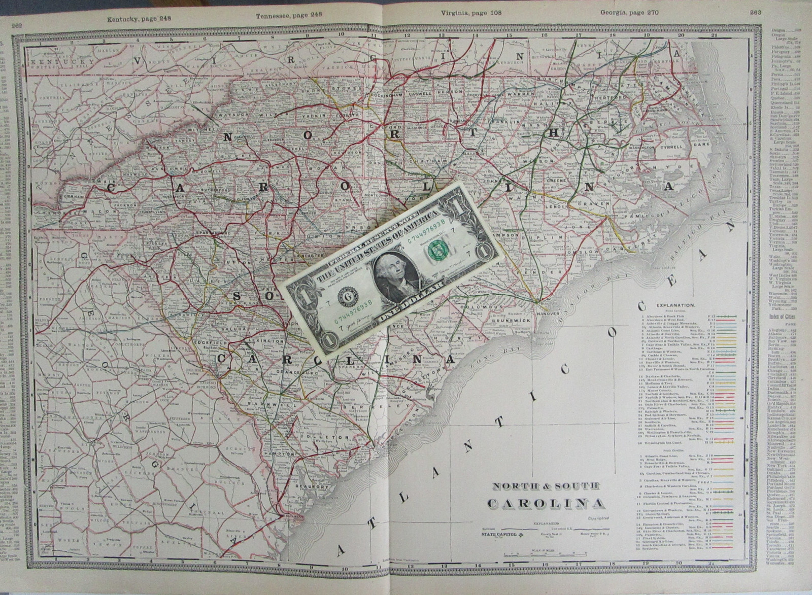 NC SC 1897 NORTH / SOUTH CAROLINA Cram RAILROAD Map. RED SPRINGS & BOWMORE RR