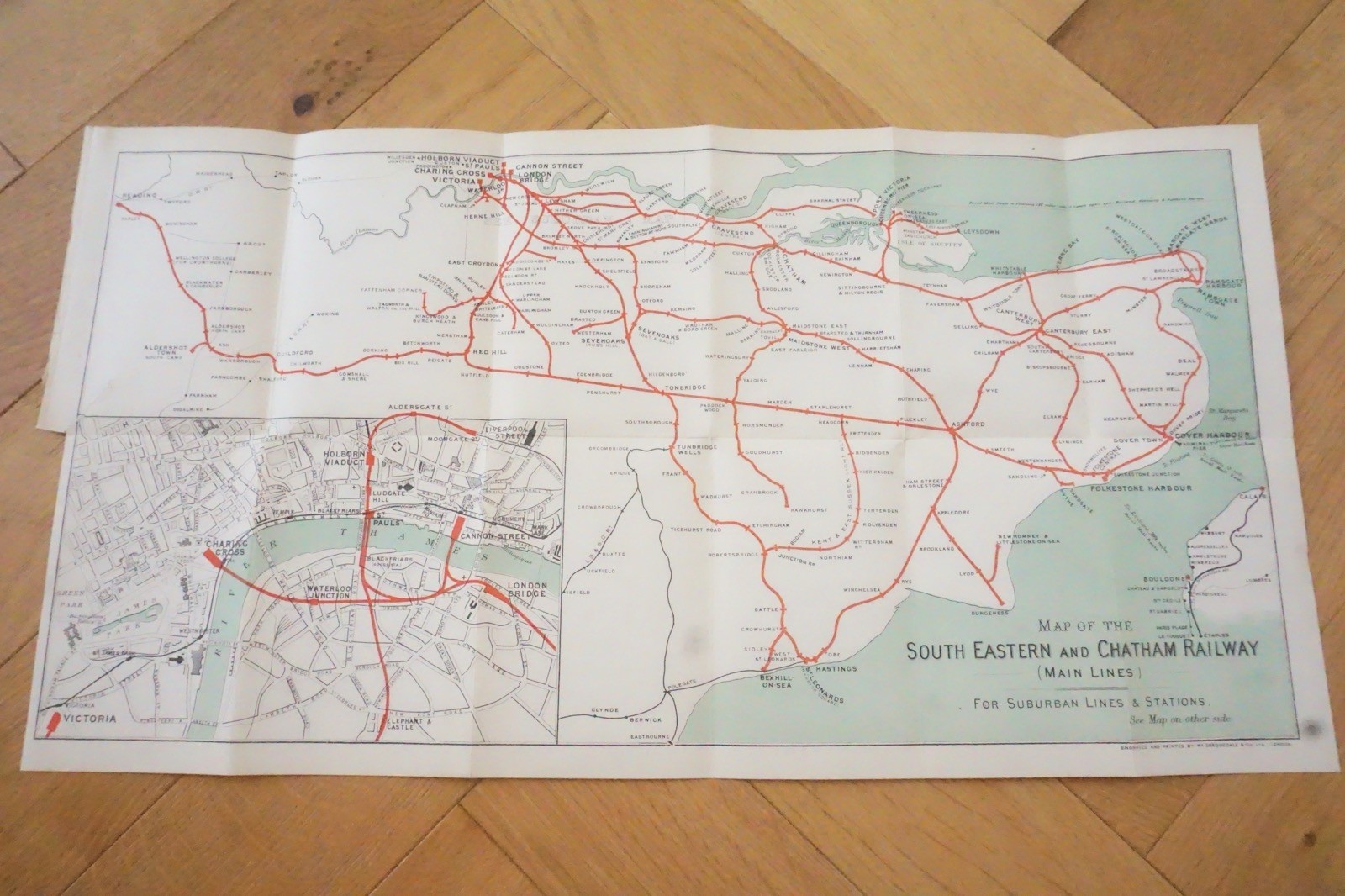 1913 South Eastern & Chatham Railway London Connections Map SE&CR