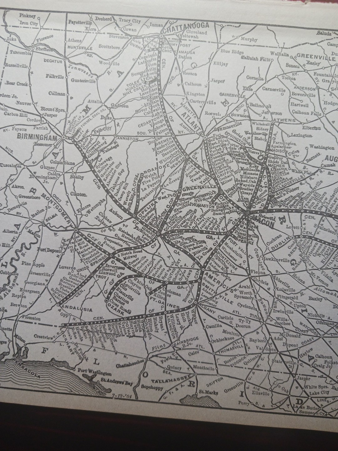 ~1906 Railroad Train Route Map CENTRAL OF GEORGIA RAILWAY all Lines Stations